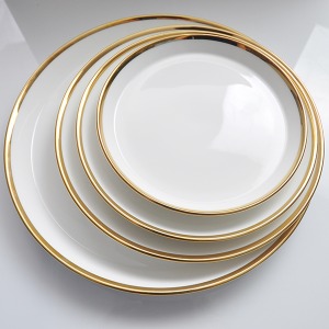 [세라테크] 원형 접시 4 size * 신혼 예쁜 골드라인 접시 플레이팅 도자기